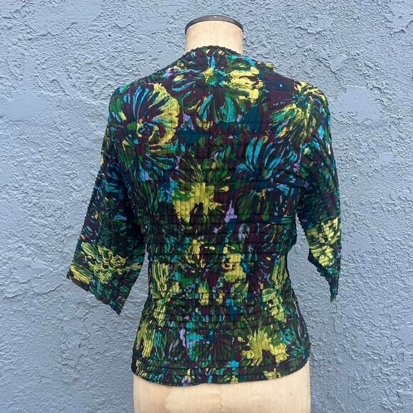 Women's Crinkle Blouse Mockneck y2k Pleated top S/M - Picture 4 of 8